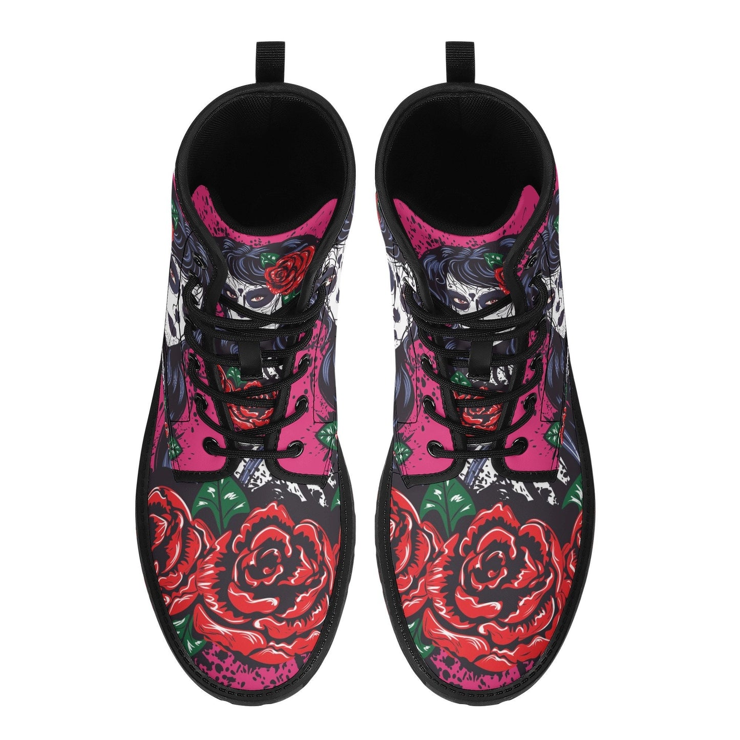 Floral sugar skull girl boots for women grim reaper gothic women boots Halloween Candy skull skeleton boots, rose mexico skull leather boots