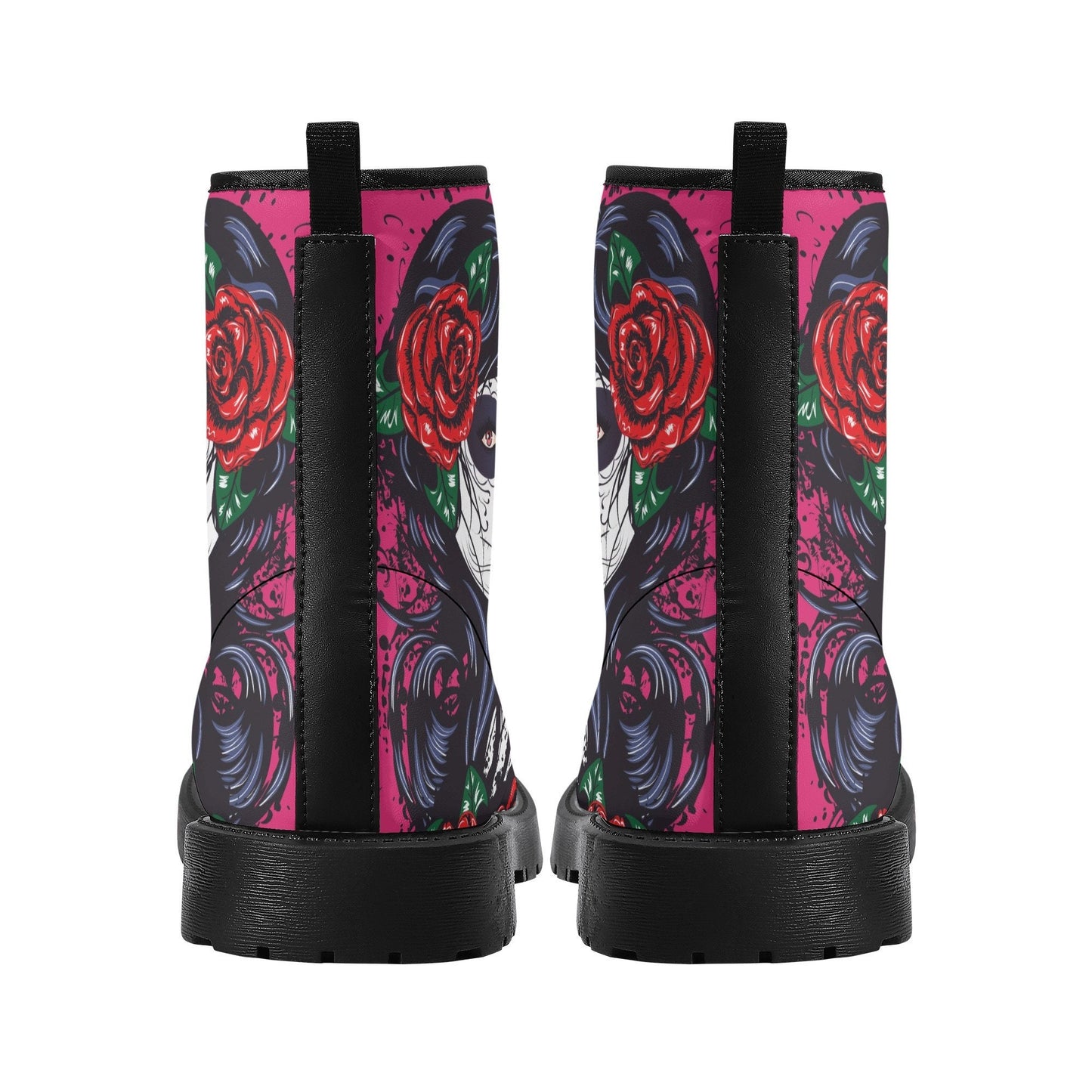 Floral sugar skull girl boots for women grim reaper gothic women boots Halloween Candy skull skeleton boots, rose mexico skull leather boots