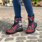 Floral sugar skull girl boots for women grim reaper gothic women boots Halloween Candy skull skeleton boots, rose mexico skull leather boots