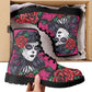 Floral sugar skull girl boots for women grim reaper gothic women boots Halloween Candy skull skeleton boots, rose mexico skull leather boots