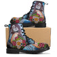 Floral sugar skull girl boots for women grim reaper gothic women boots Halloween Candy skull skeleton boots, rose mexico skull leather boots