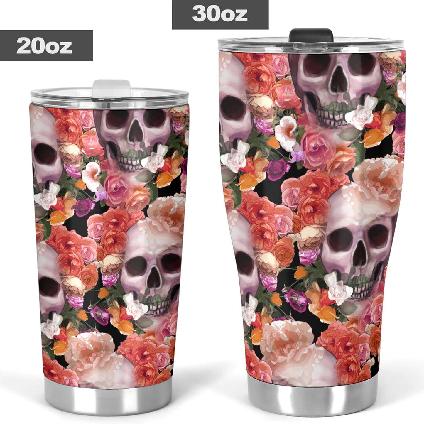Floral skull tumbler, flower skull cup mug tumblr skull rose skull  travel tumbler Gothic skull mug tumbler skull mug grim reaper gothic mug
