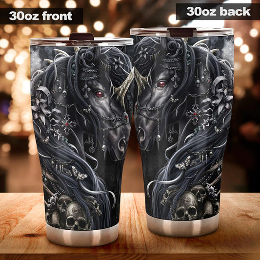 Horse skull tumbler, skull in fire cup mug tumblr skull travel tumbler Gothic skull mug tumbler Flaming skull mug grim reaper gothic mug cup