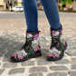 Candy skull day of the dead leather boots, Sugar Mexico skull boots for men women, Dia de los muertos skull boots shoes, Floral skull boots
