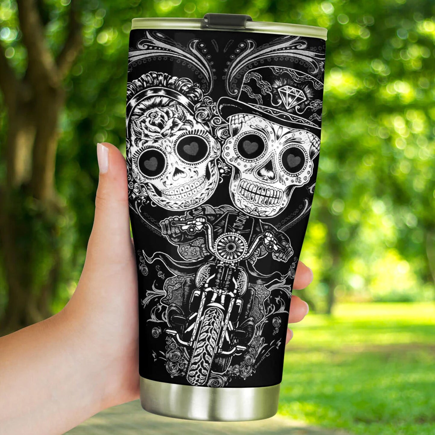 Sugar skull couple tumbler, Candy skull cat cup mug tumblr sugar skull love tumbler cup, skull mug tumbler day of the dead cat skull tumbler