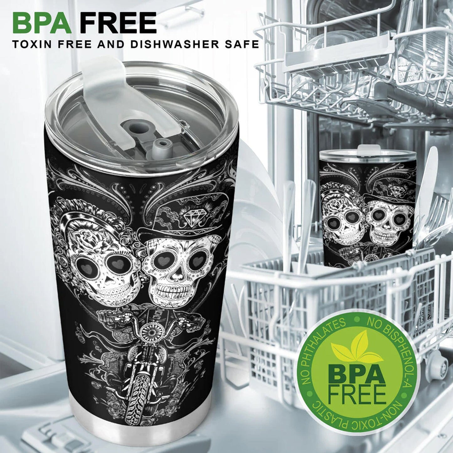 Sugar skull couple tumbler, Candy skull cat cup mug tumblr sugar skull love tumbler cup, skull mug tumbler day of the dead cat skull tumbler