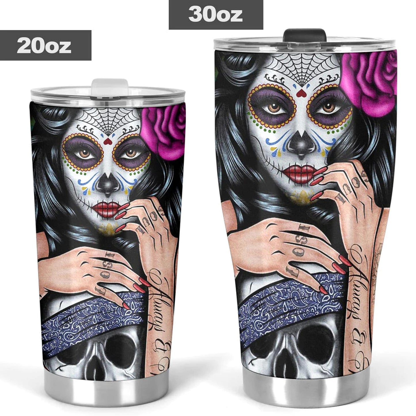 Sugar skull girl tumbler, Candy skull cat cup mug tumblr sugar skull love tumbler cup, skull mug tumbler day of the dead candy skull tumbler