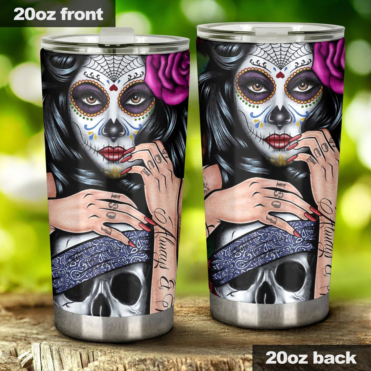 Sugar skull girl tumbler, Candy skull cat cup mug tumblr sugar skull love tumbler cup, skull mug tumbler day of the dead candy skull tumbler