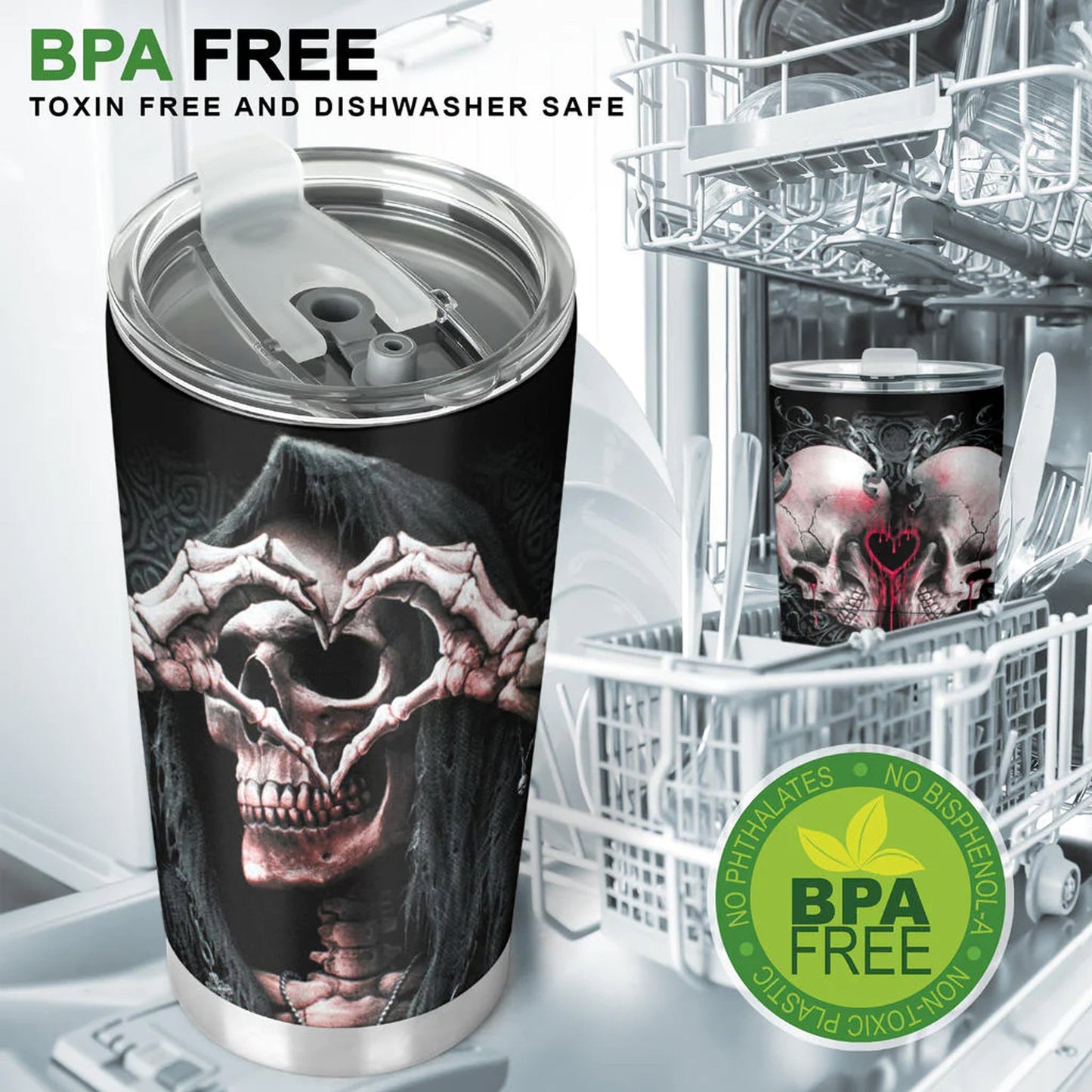 Grim reaper skull tumbler Goth skull cup mug Halloween skull tumbler Gothic skull mug tumbler skull heart mug, punisher skull gothic mug cup