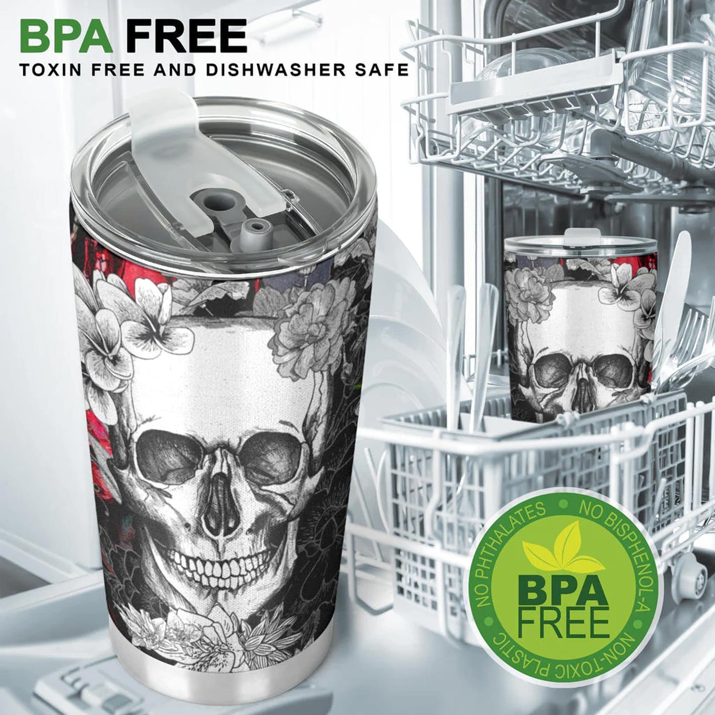 Floral skull tumbler cup Goth skull cup mug Halloween skull tumbler Rose skull mug tumbler skull heart mug, Christmas skull gothic mug cup