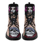 Candy skull day of the dead girl leather boots, Sugar skull girl boots men women, Dia de los muertos skull boots shoes, Floral skull boots