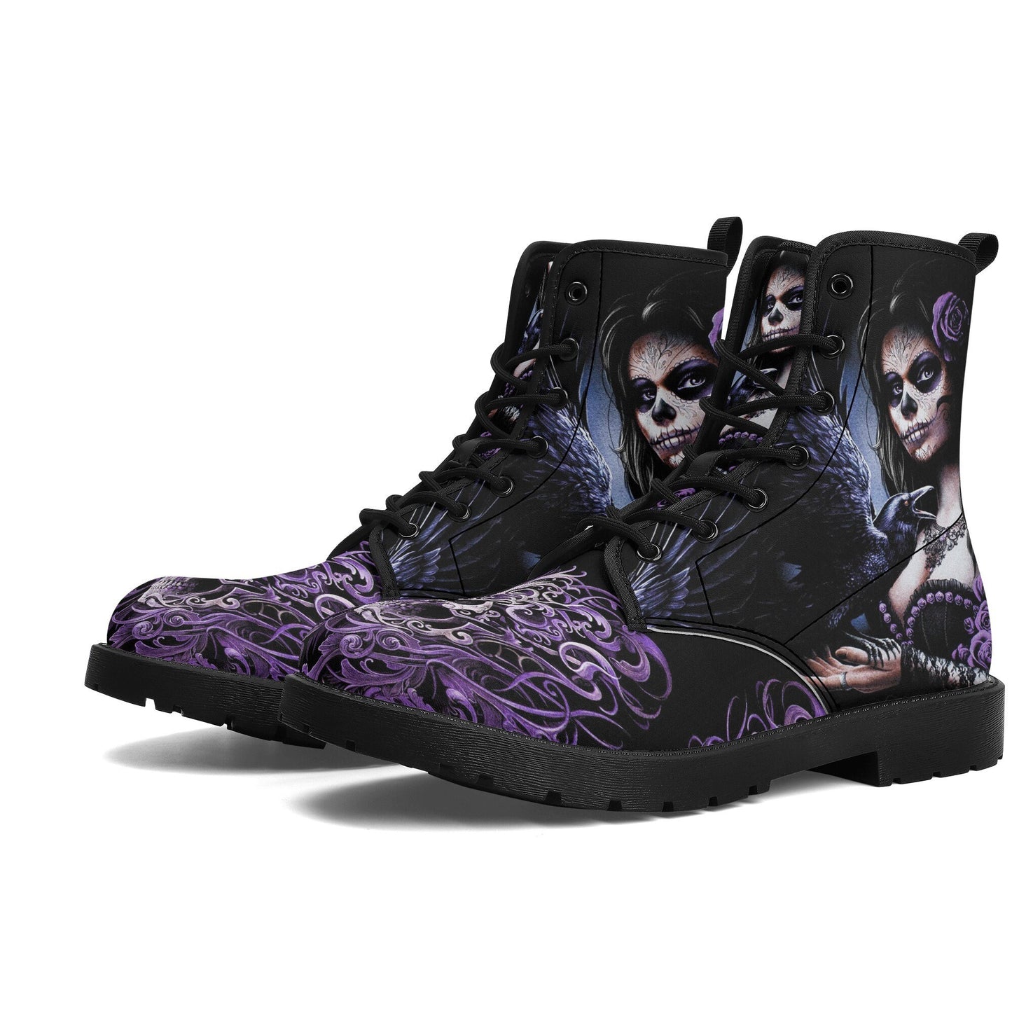 Sugar skull day of the dead girl leather boots, Candy skull girl boots men women Dia de los muertos skull girl boots shoes sugar skull boots