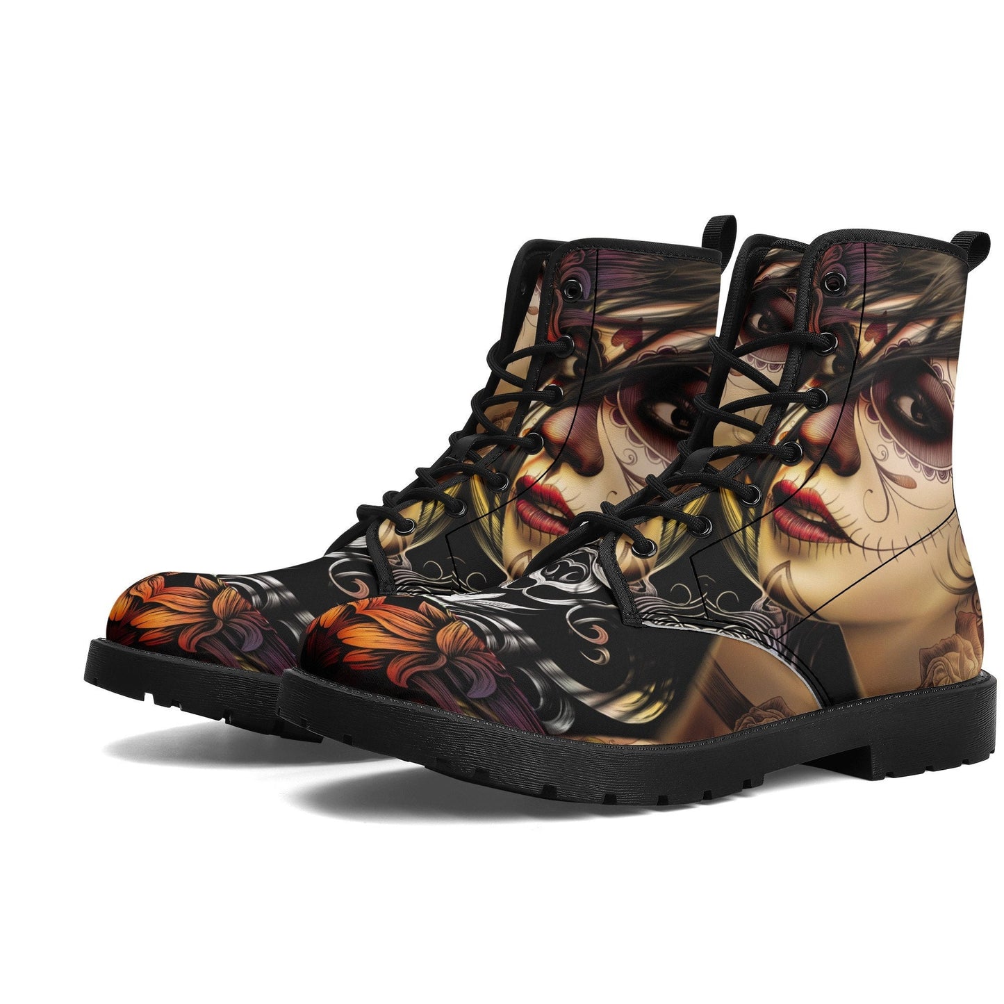 Day of the dead girl leather boots Candy skull girl boots men women Dia de los muertos skull girl boots shoes Mexico sugar skull boots shoes