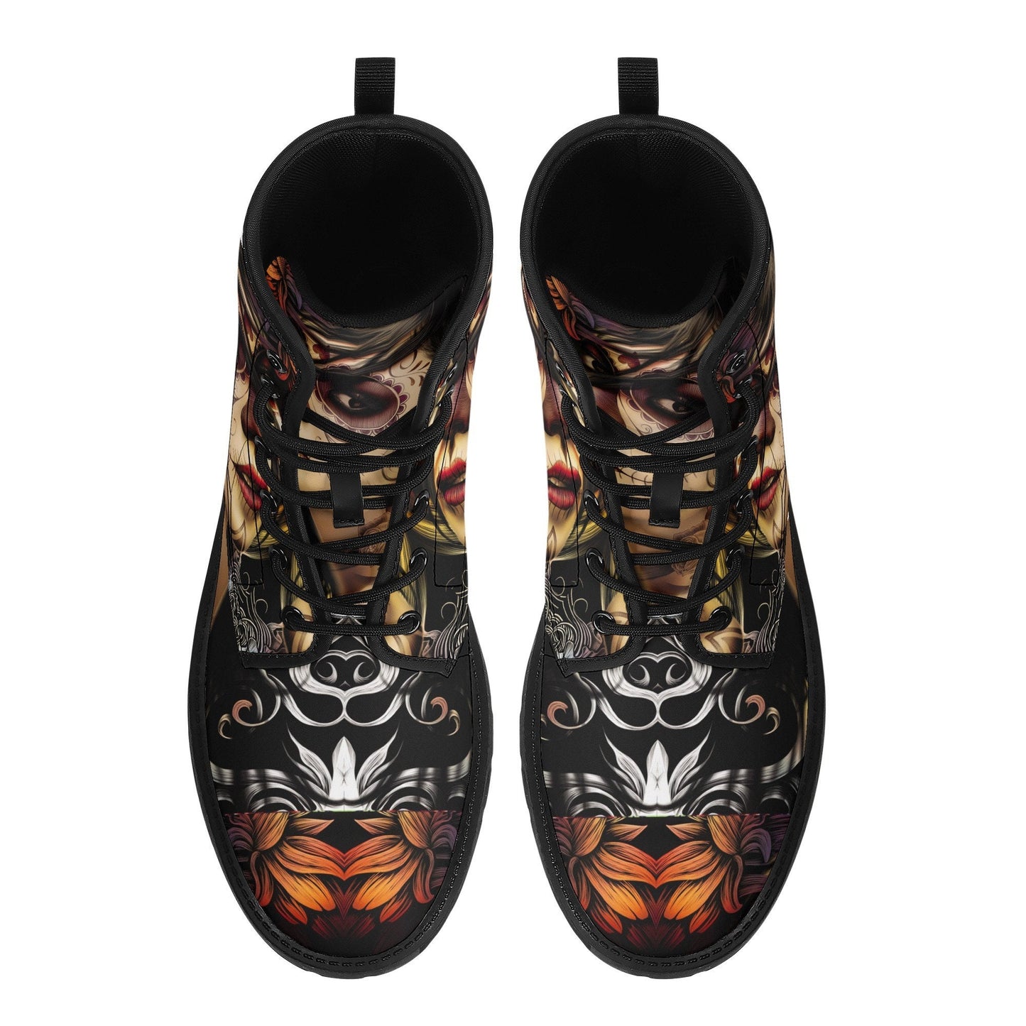 Day of the dead girl leather boots Candy skull girl boots men women Dia de los muertos skull girl boots shoes Mexico sugar skull boots shoes