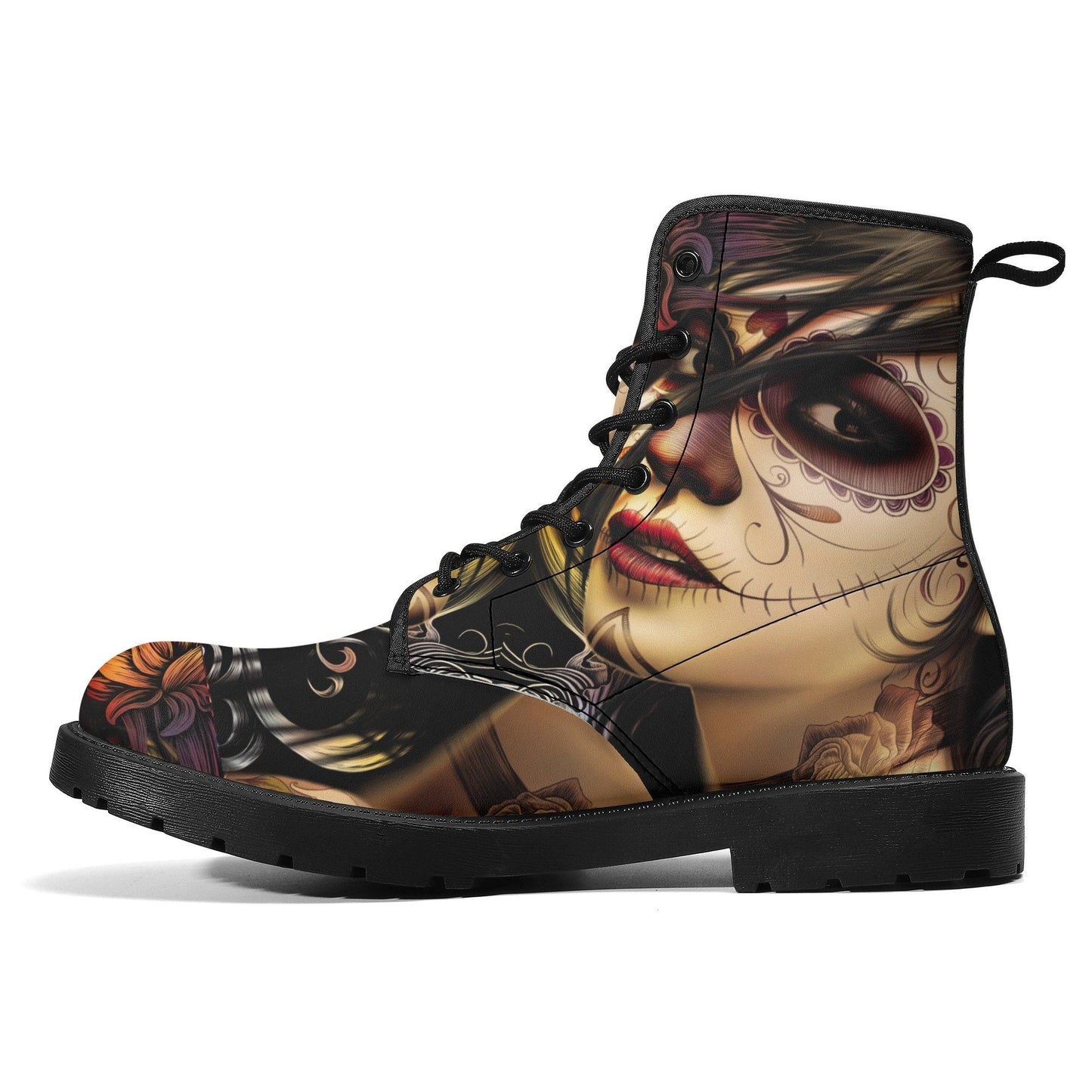 Day of the dead girl leather boots Candy skull girl boots men women Dia de los muertos skull girl boots shoes Mexico sugar skull boots shoes