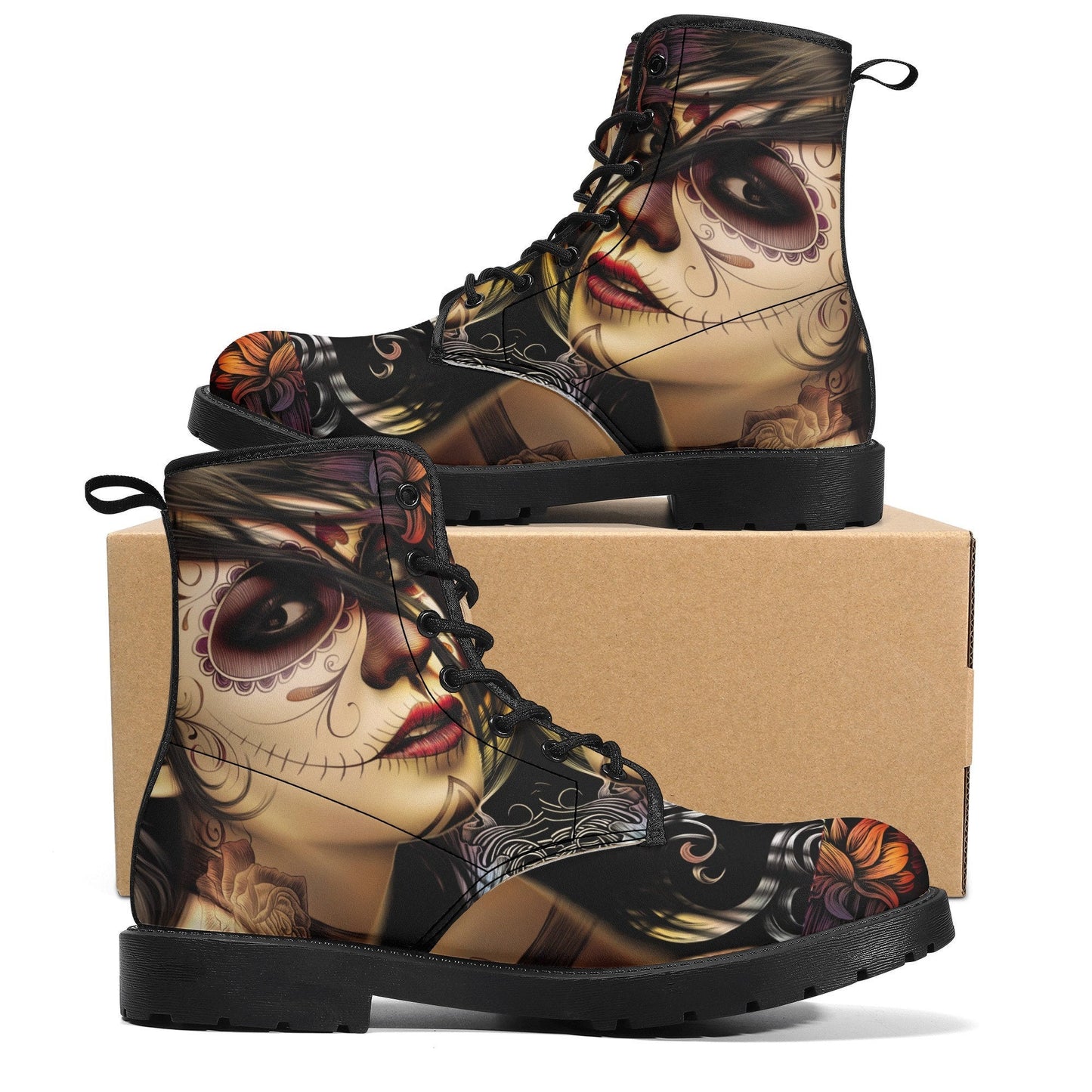 Day of the dead girl leather boots Candy skull girl boots men women Dia de los muertos skull girl boots shoes Mexico sugar skull boots shoes