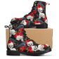 Rose skull men women boots, Floral skull boots, skeleton horror halloween skull boots, Punisher skull grim reaper leather rose skull boots