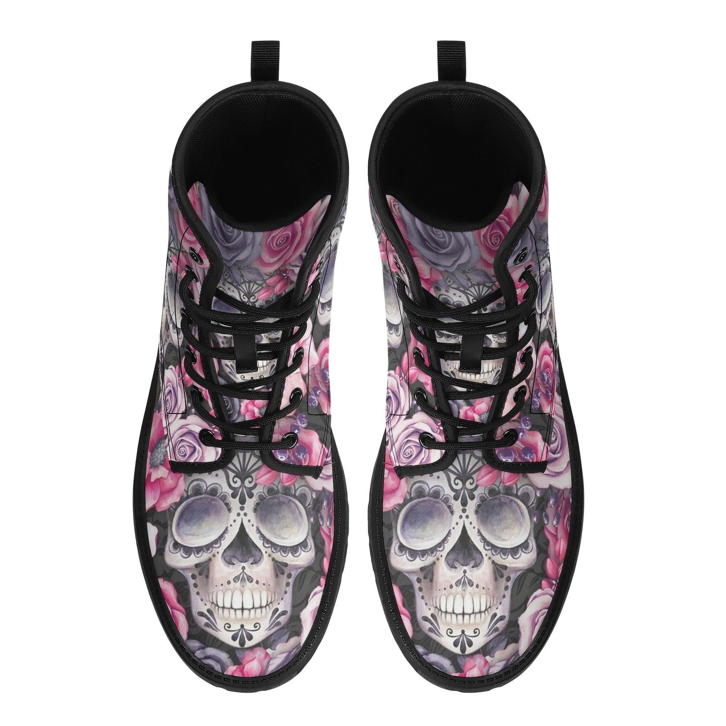 Floral skull men women boots, Floral skull boots, skeleton horror halloween skull boots, Punisher skull grim reaper leather rose skull boots