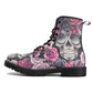 Floral skull men women boots, Floral skull boots, skeleton horror halloween skull boots, Punisher skull grim reaper leather rose skull boots