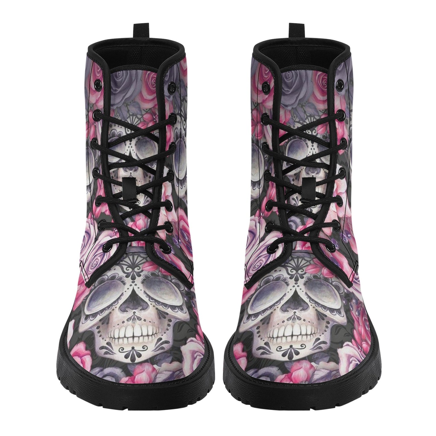 Floral skull men women boots, Floral skull boots, skeleton horror halloween skull boots, Punisher skull grim reaper leather rose skull boots