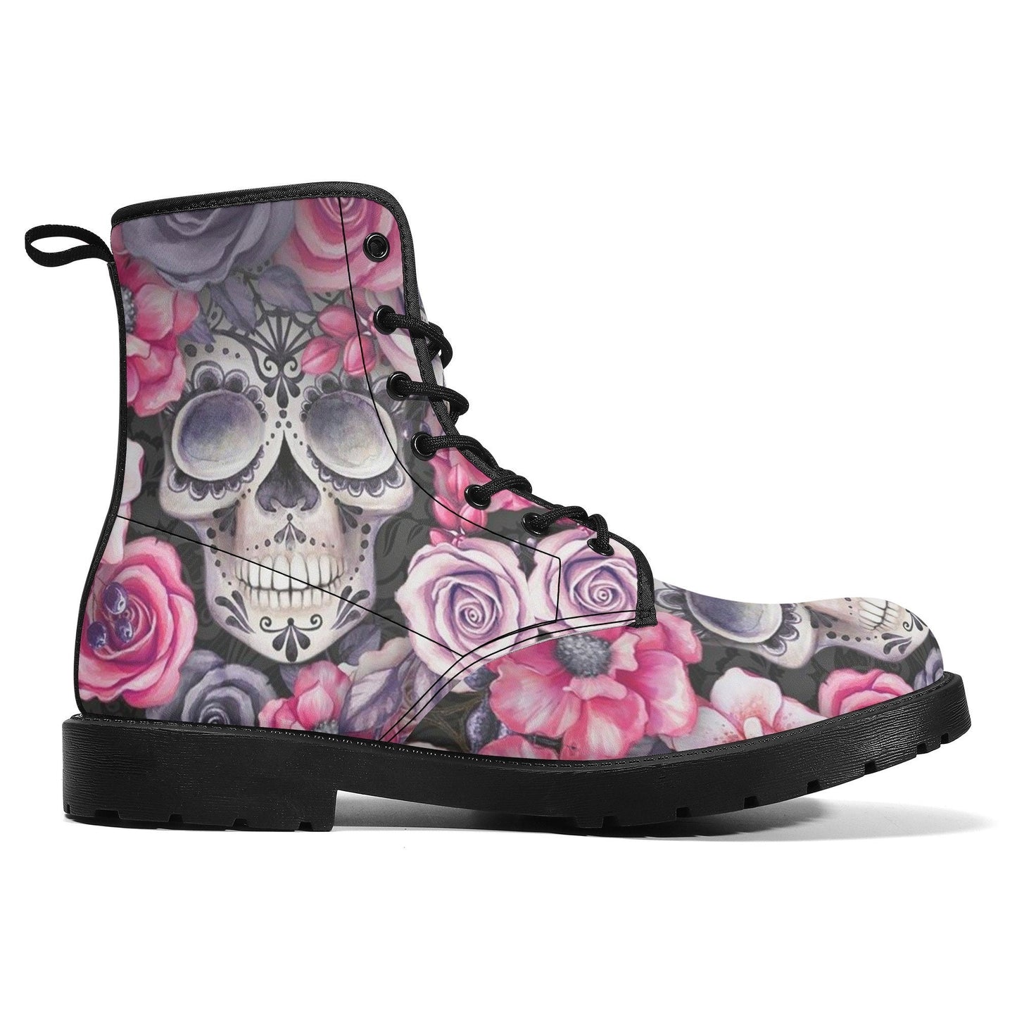 Floral skull men women boots, Floral skull boots, skeleton horror halloween skull boots, Punisher skull grim reaper leather rose skull boots