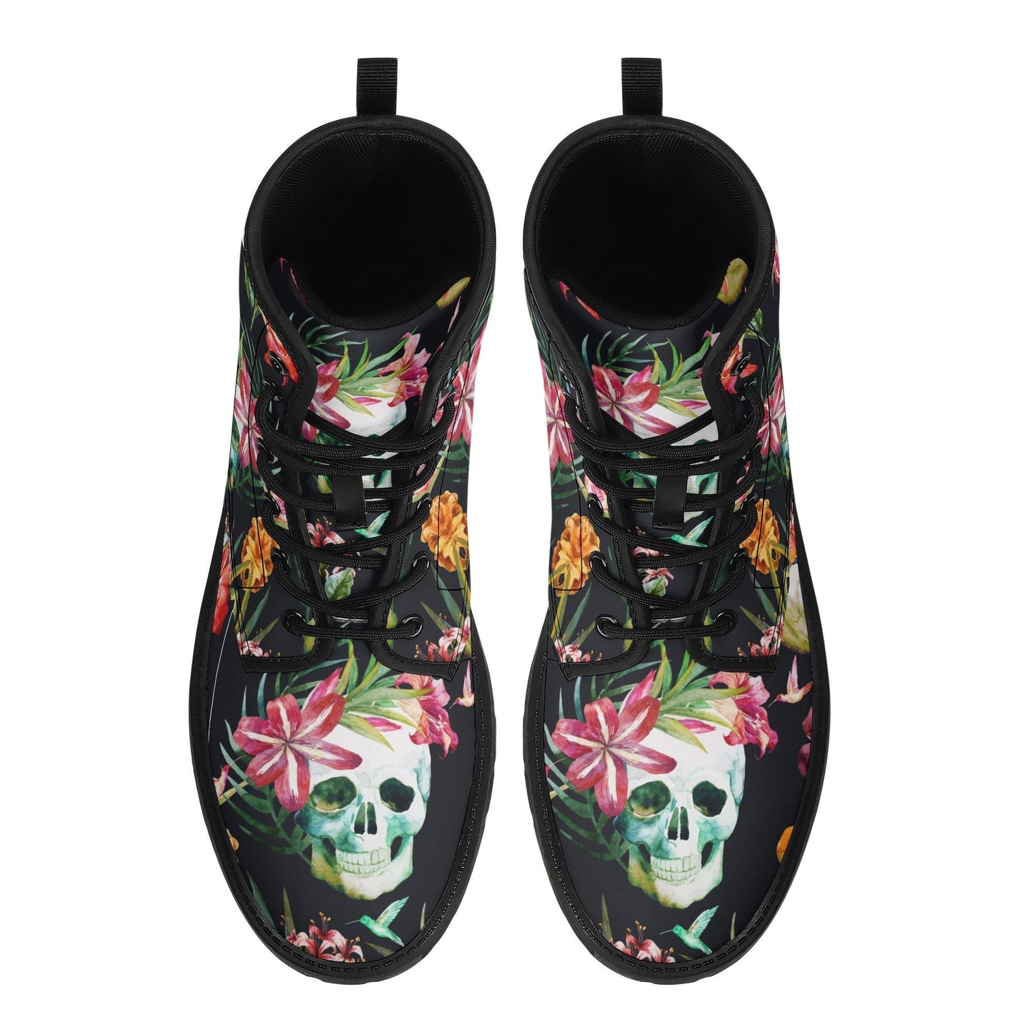 Floral skull men women boots, Floral skull boots, skeleton horror halloween skull boots, Gothic skull grim reaper leather rose skull boots