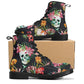 Floral skull men women boots, Floral skull boots, skeleton horror halloween skull boots, Gothic skull grim reaper leather rose skull boots