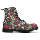 Floral skull men women boots, Floral day of the dead boots, horror halloween skull boots, sugar skull grim reaper leather rose skull boots