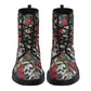 Floral skull men women boots, Floral day of the dead boots, horror halloween skull boots, sugar skull grim reaper leather rose skull boots