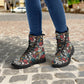 Floral skull men women boots, Floral day of the dead boots, horror halloween skull boots, sugar skull grim reaper leather rose skull boots