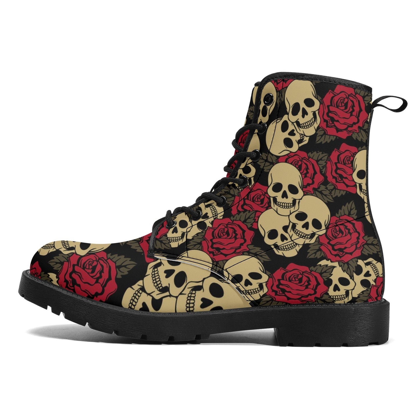 Floral skull men women boots, Floral day of the dead boots, horror halloween skull boots, gothic skull grim reaper leather rose skull boots
