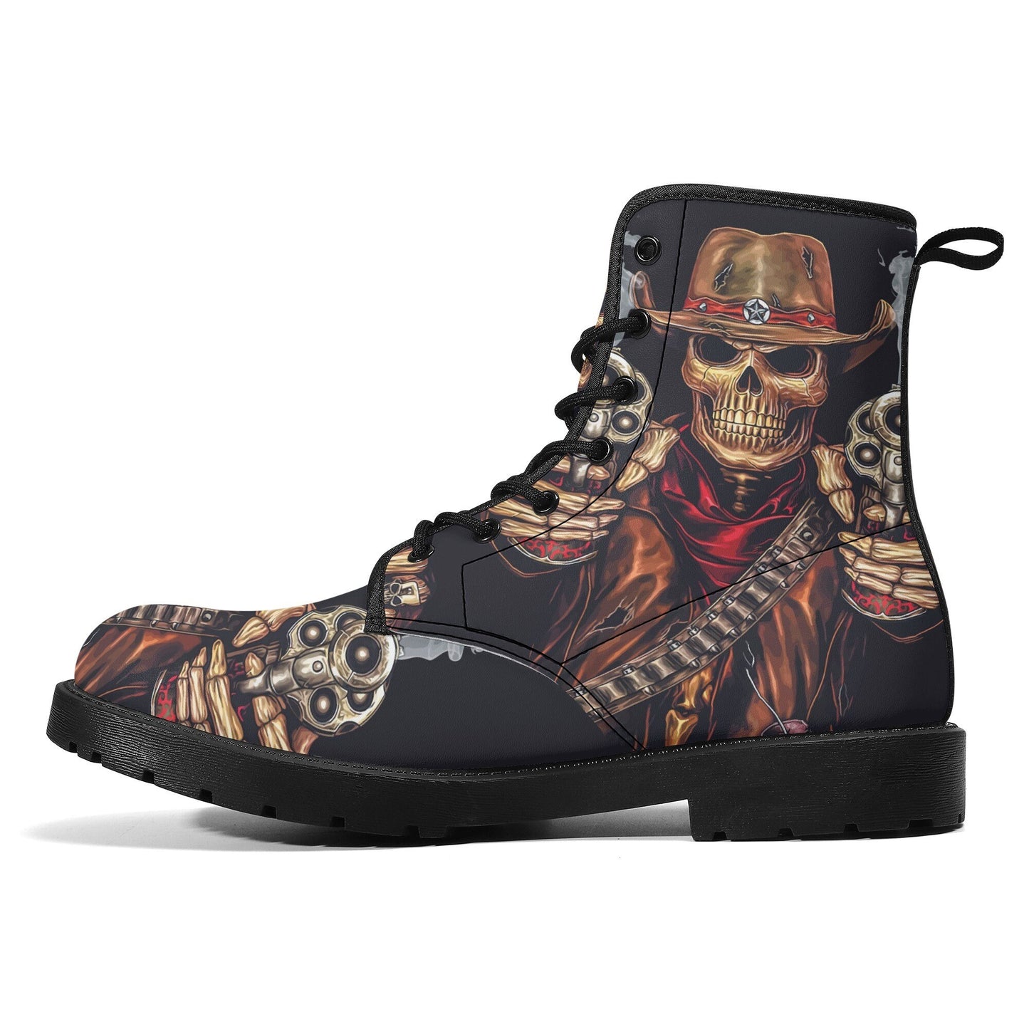 Grim reaper skull men women boots, Punisher horror gothic boots, Halloween skull boots, Skeleton skull grim reaper leather rose skull boots