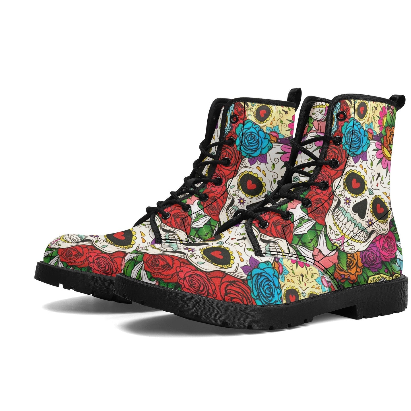 Mexico skull day of the dead leather boots, Sugar Calaveras skull boots men women, Dia de los muertos skull boots shoes, Candy skull boots