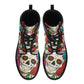 Mexico skull day of the dead leather boots, Sugar Calaveras skull boots men women, Dia de los muertos skull boots shoes, Candy skull boots