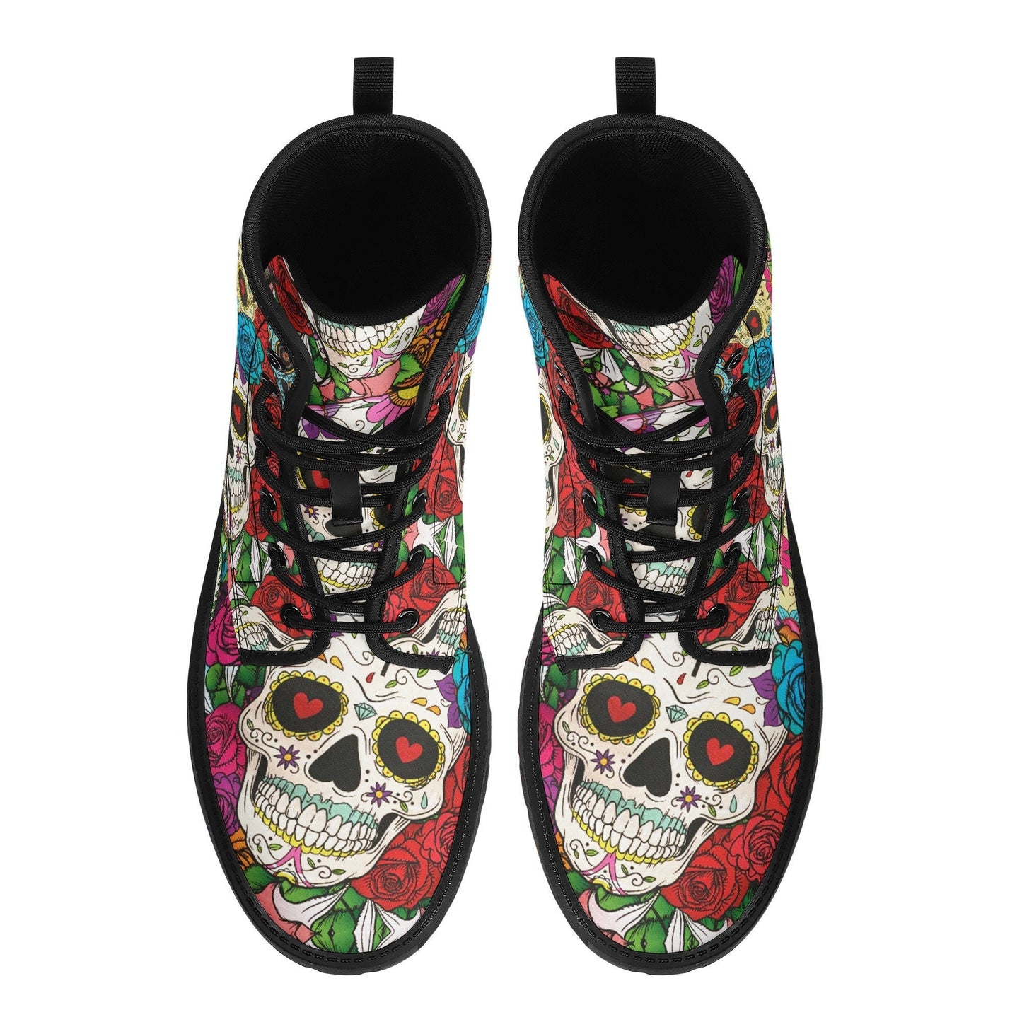 Mexico skull day of the dead leather boots, Sugar Calaveras skull boots men women, Dia de los muertos skull boots shoes, Candy skull boots