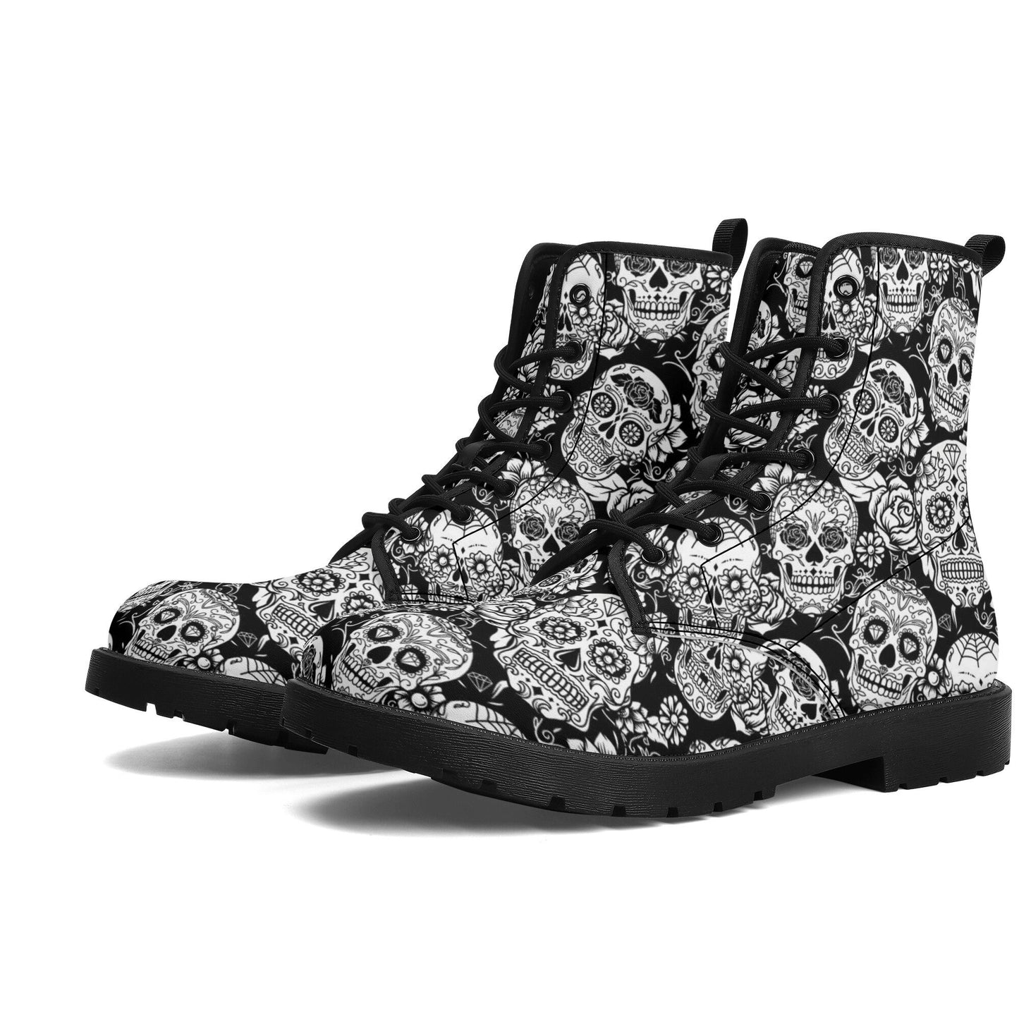 Mexico skull day of the dead leather boots, Calaveras Sugar skull boots men women, Dia de los muertos skull boots shoes, Candy skull boots