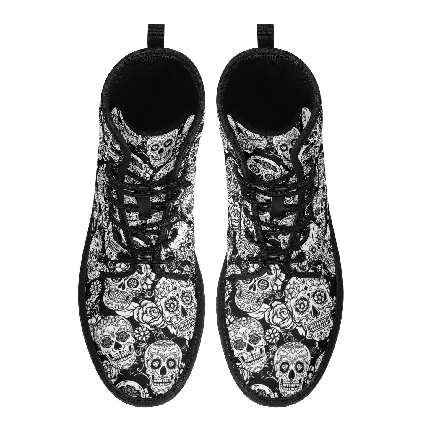 Mexico skull day of the dead leather boots, Calaveras Sugar skull boots men women, Dia de los muertos skull boots shoes, Candy skull boots