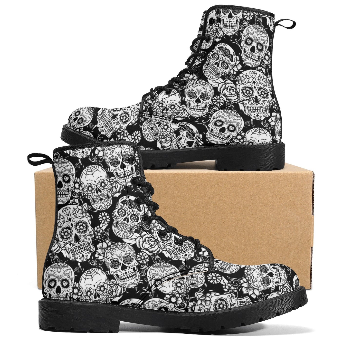 Mexico skull day of the dead leather boots, Calaveras Sugar skull boots men women, Dia de los muertos skull boots shoes, Candy skull boots