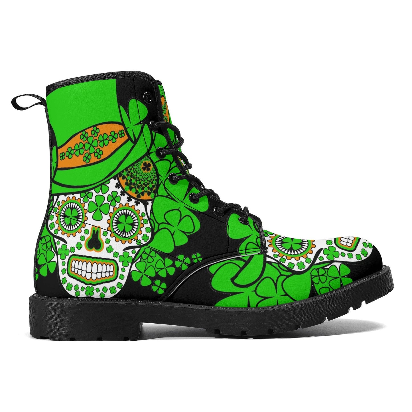 Saint Patrick's Day sugar skull leather boots, Sugar skull boots men women, Dia de los muertos skull boots shoes Calaveras Candy skull boots