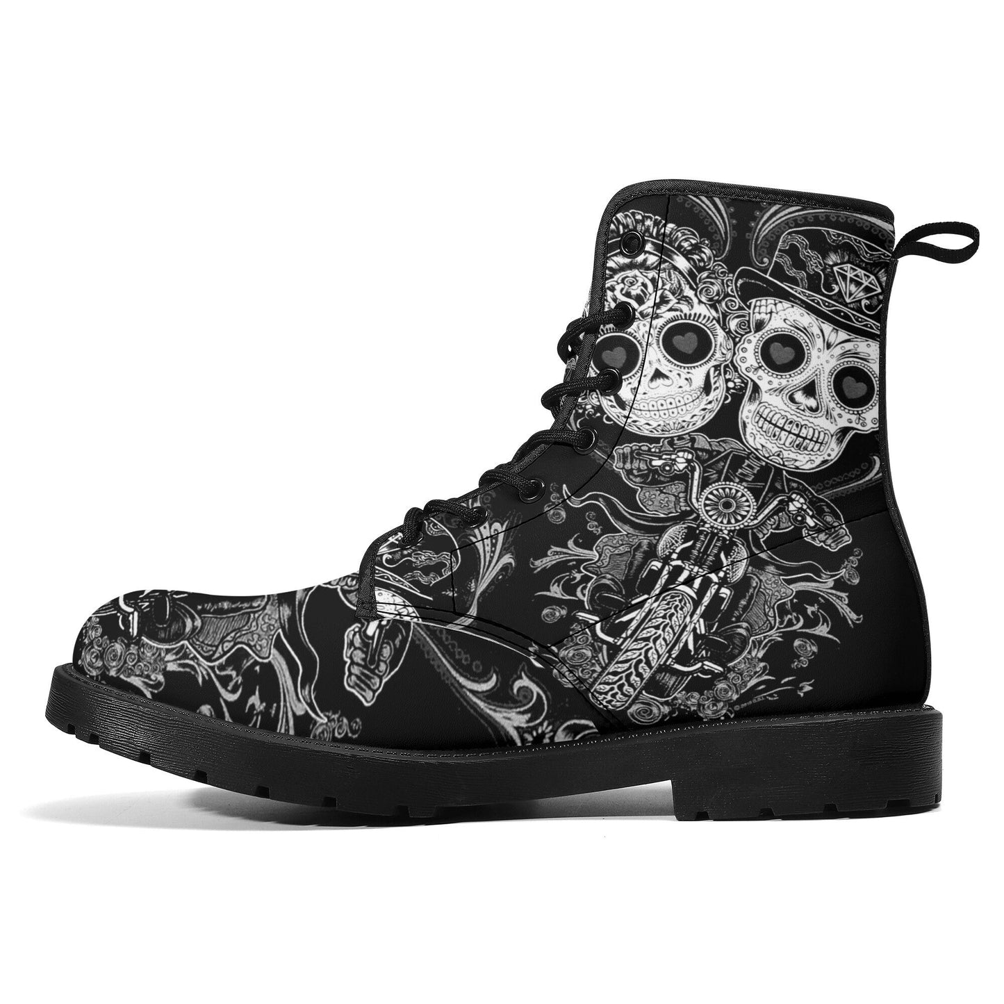 Sugar skull love day of the dead leather boots Calaveras skull boots men women Dia de los muertos Mexico skull boots shoes Candy skull boots