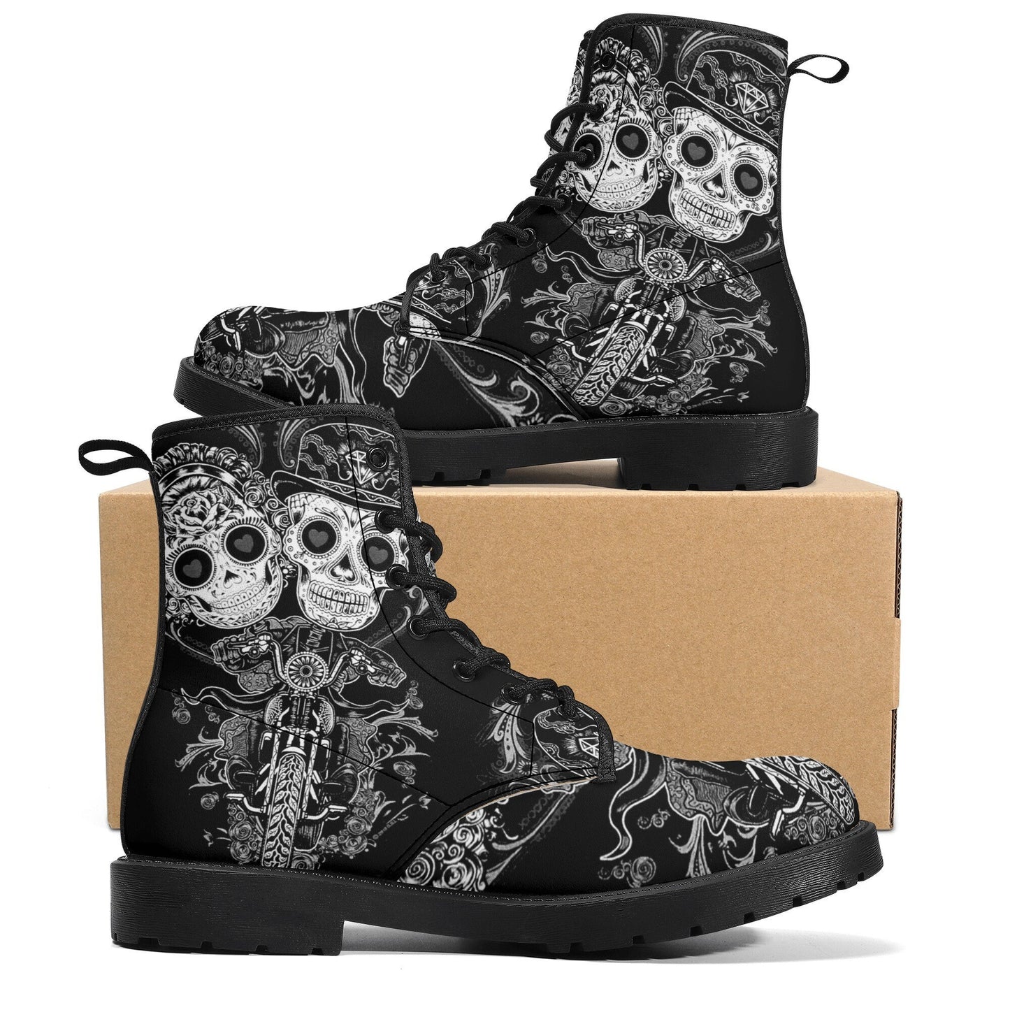 Sugar skull love day of the dead leather boots Calaveras skull boots men women Dia de los muertos Mexico skull boots shoes Candy skull boots