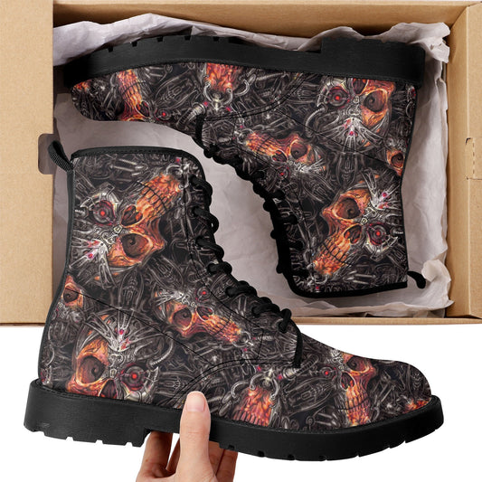 Gothic grim reaper leather boots, Halloween Skeleton skull boots, Gothic pattern boots, Horror skull punisher leather skull in fire boots