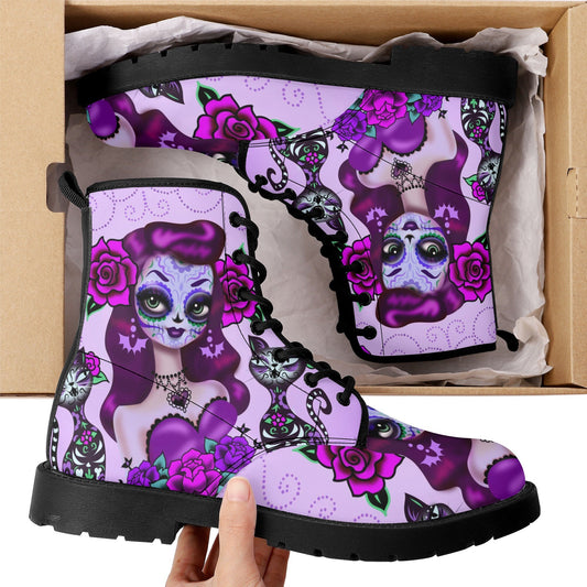 Calaveras skull day of the dead leather boots Sugar Calaveras skull boots men women, Dia de los muertos skull boots shoes, Candy skull boots