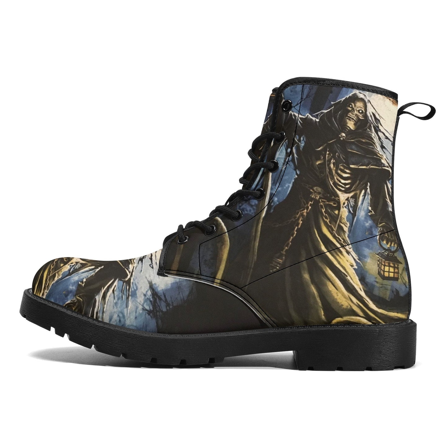 Gothic grim reaper leather boots, Halloween Death skull boots, Christmas skull boots, Horror skull punisher leather skull evil boots shoes