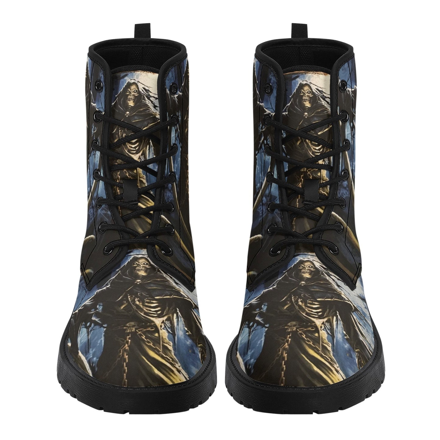 Gothic grim reaper leather boots, Halloween Death skull boots, Christmas skull boots, Horror skull punisher leather skull evil boots shoes