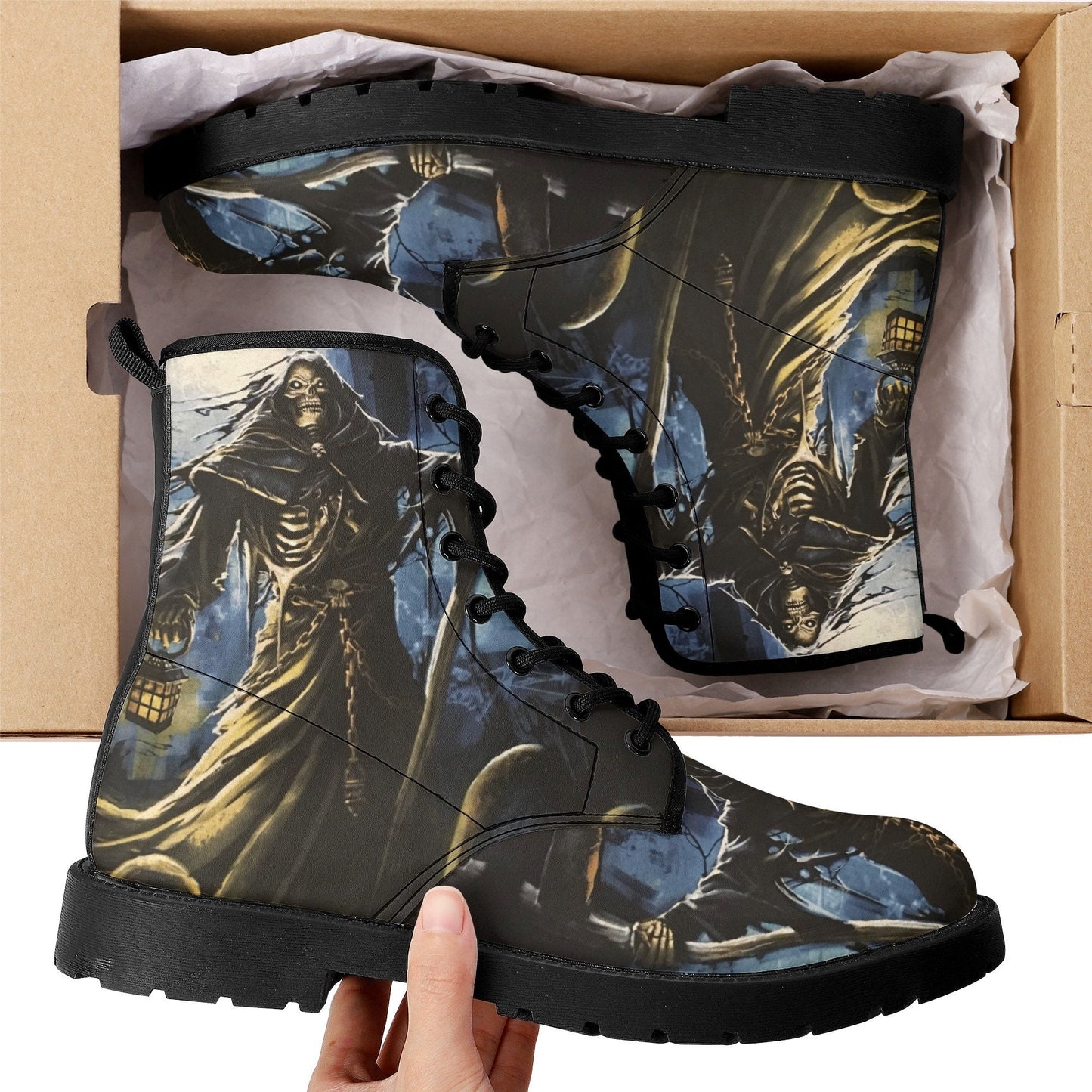 Gothic grim reaper leather boots, Halloween Death skull boots, Christmas skull boots, Horror skull punisher leather skull evil boots shoes