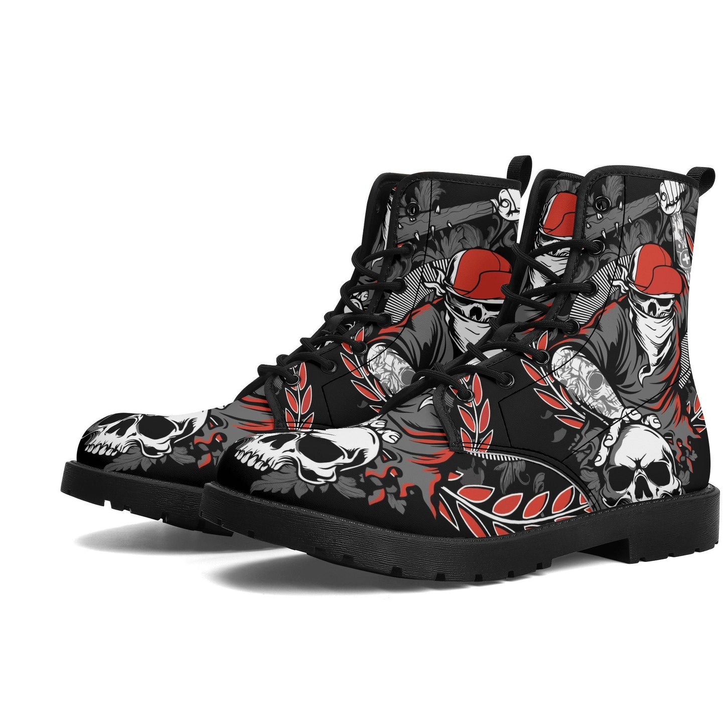 Gothic grim reaper leather boots, Halloween Goth skull boots, Christmas skull boots, Baseball skull punisher leather skull evil boots shoes