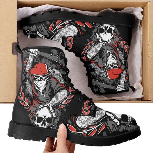 Gothic grim reaper leather boots, Halloween Goth skull boots, Christmas skull boots, Baseball skull punisher leather skull evil boots shoes