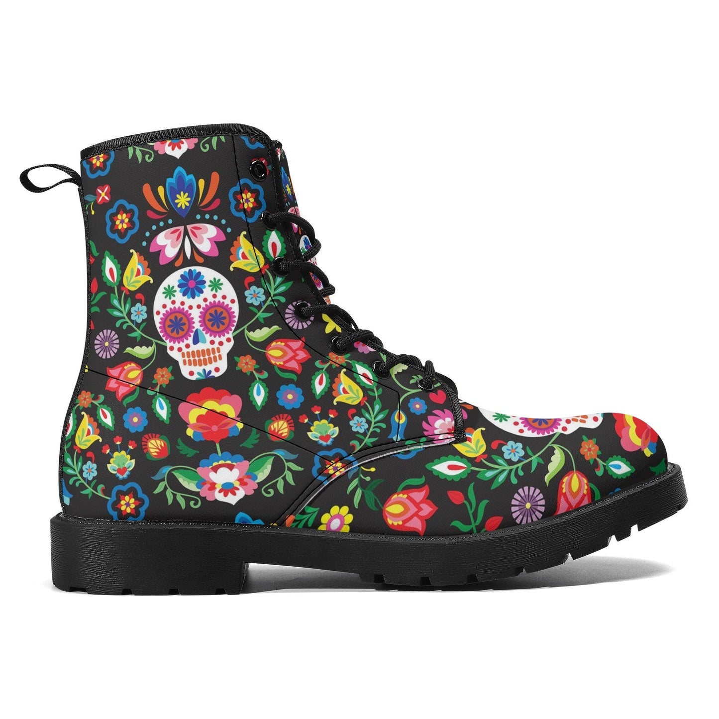 Dia de los muertos skull boots shoes, Mexican skull day of the dead leather boots Sugar Calaveras skull boots men women, Candy skull boots
