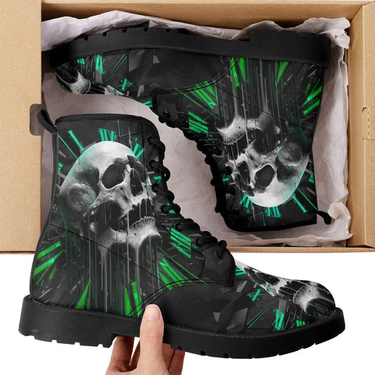 Gothic grim reaper leather boots, Halloween Goth skull boots, Christmas skull boots, Horror skull punisher leather skull evil boots shoes